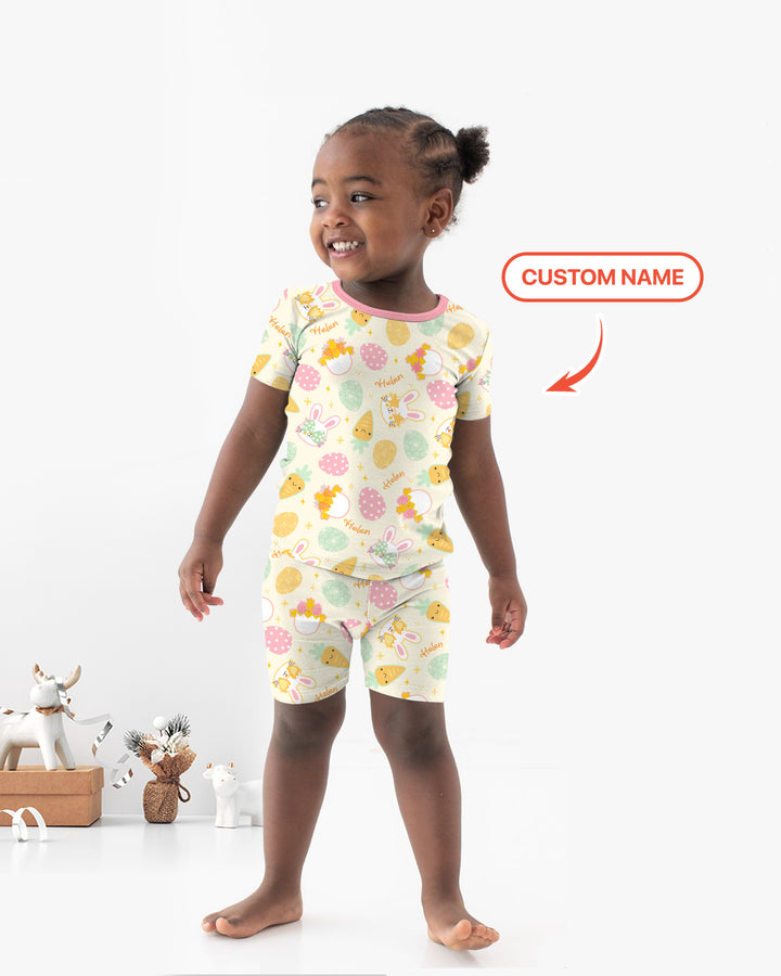Retro Easter Two Piece Short Sleeve Shorts Pajama Set