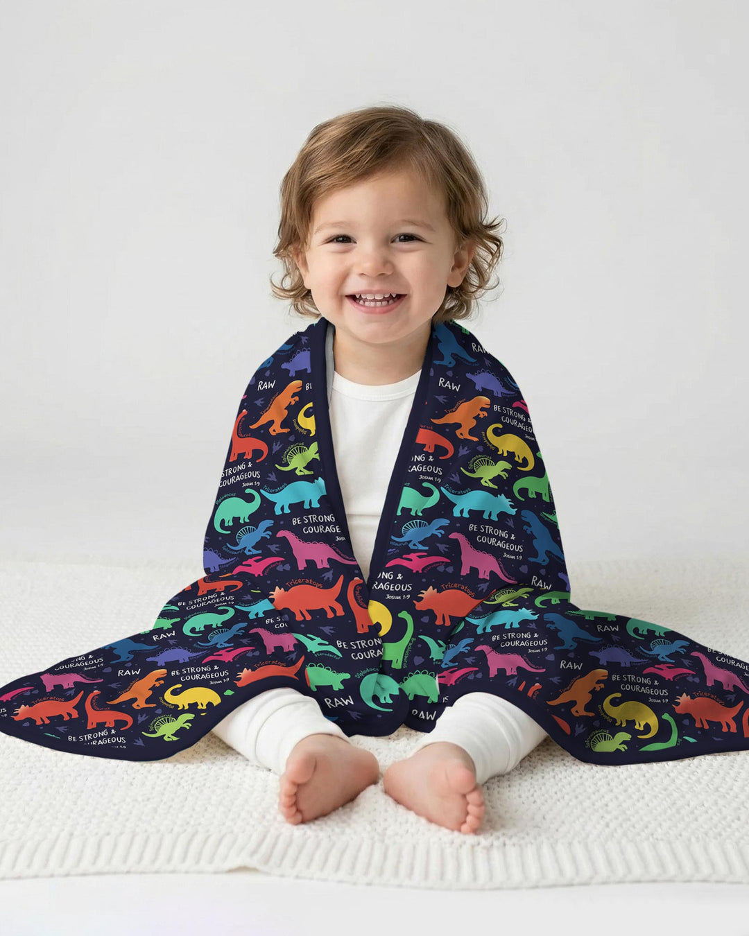 Be Strong and Courageous Dinosaur Christian Bamboo Blanket