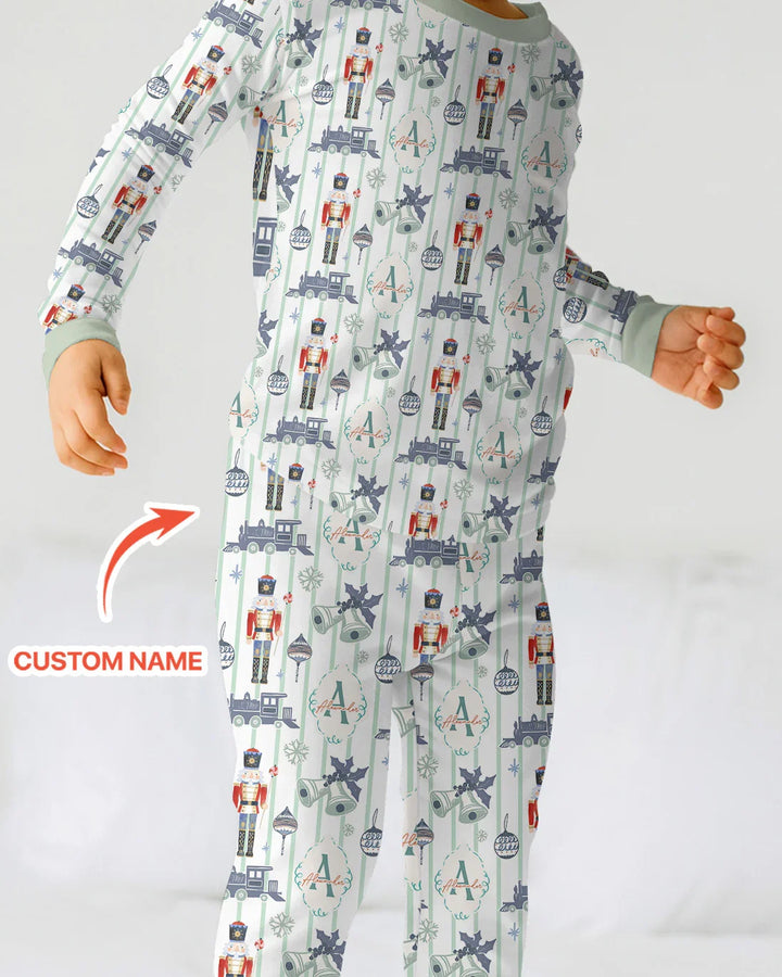 Custom Nutcracker Medium Blue Two Piece Long Sleeve Pajama Set , Custom Nutcracker Medium Blue Two Piece Long Sleeve Pajama Set - 12-18M