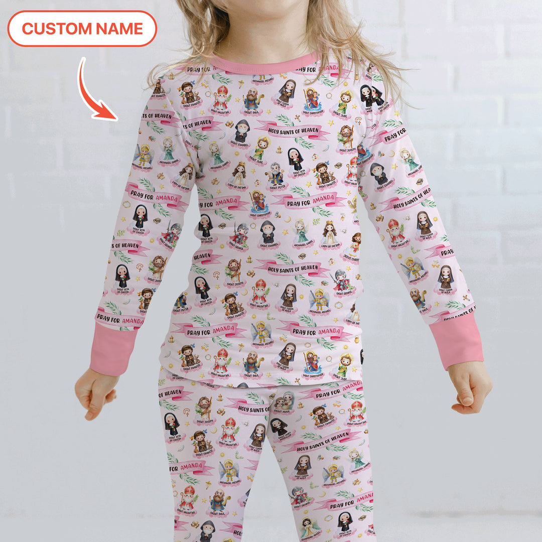 Holy Saints of Heaven Custom Name Two Piece Long Sleeve Pajama Set