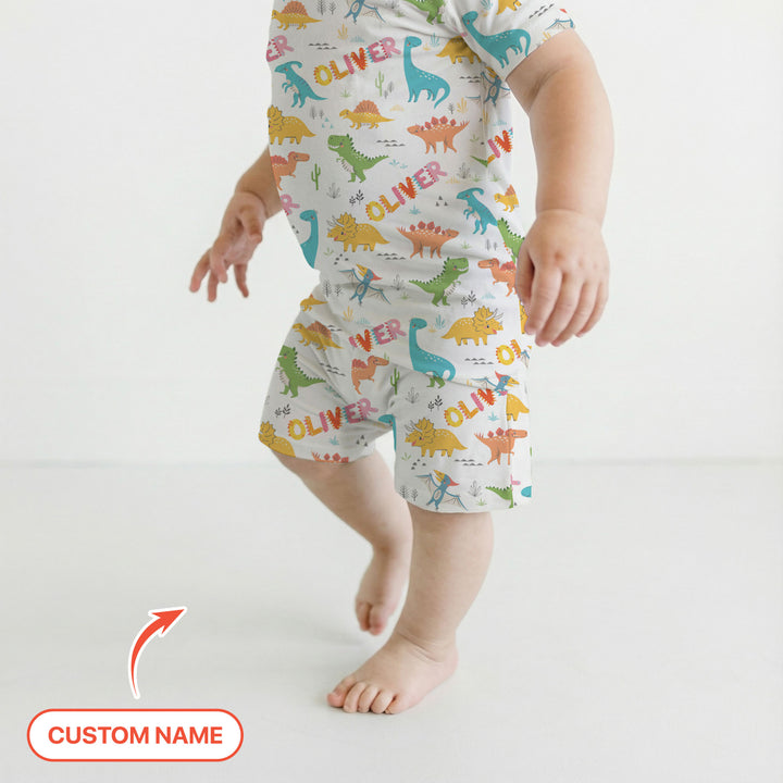 Dino Adventure Custom Name Two Piece Short Sleeve Shorts Pajama Set
