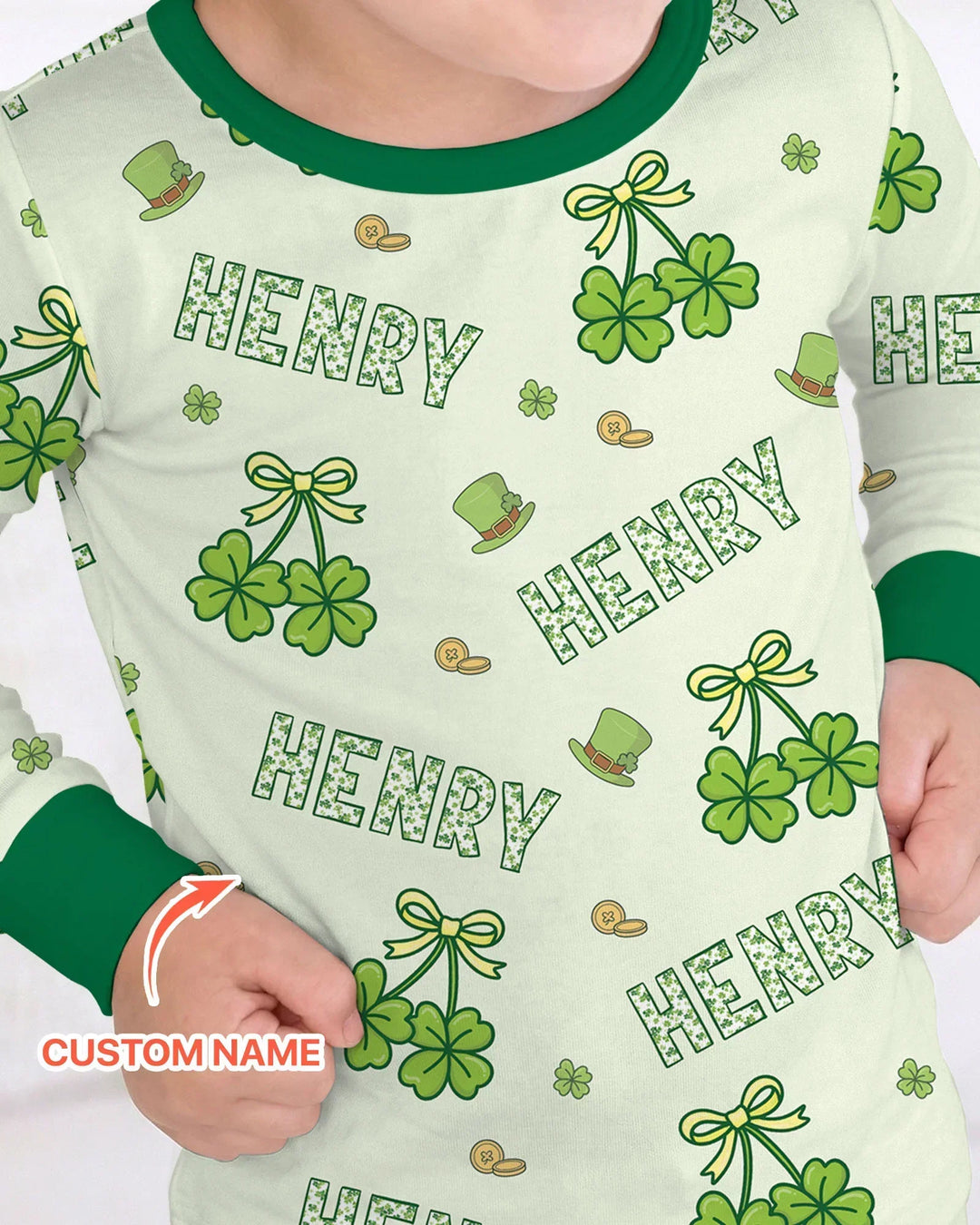 Custom Name Lucky Little Shamrock Two Piece Long Sleeve Pajama Set