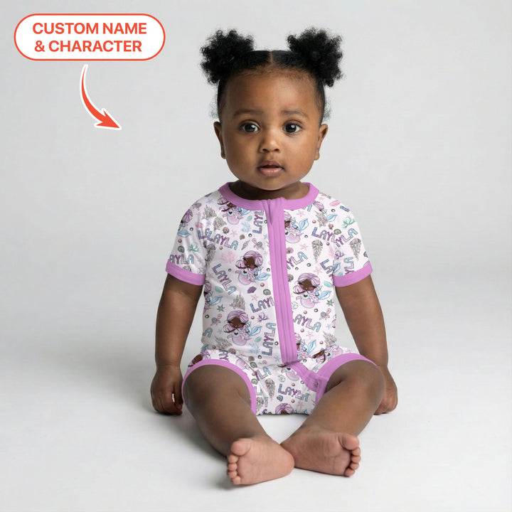 Custom Name Doodle Little Mermaid Shorty Zippy