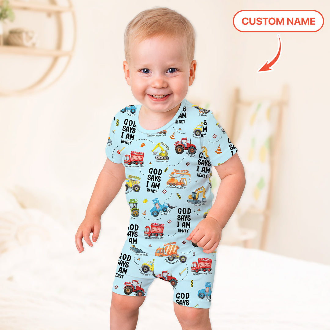 Custom Name God Says I Am Boy Two Piece Short Sleeve Shorts Pajama Set