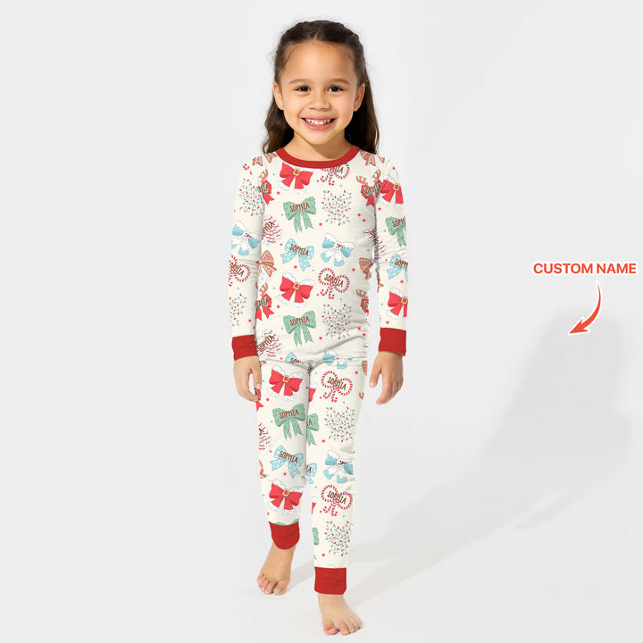 Custom Retro Bowl Christmas Two Piece Long Sleeve Pajama Set