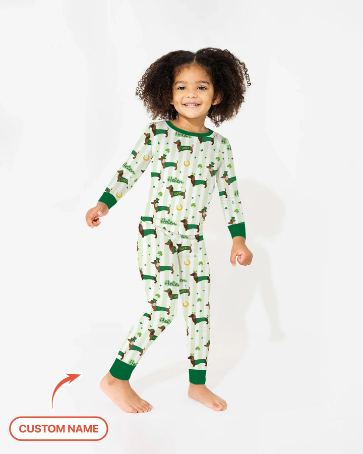 Lucky Dachshunds St. Patrick's Day Family Matching Two Piece Long Sleeve Pajama Set