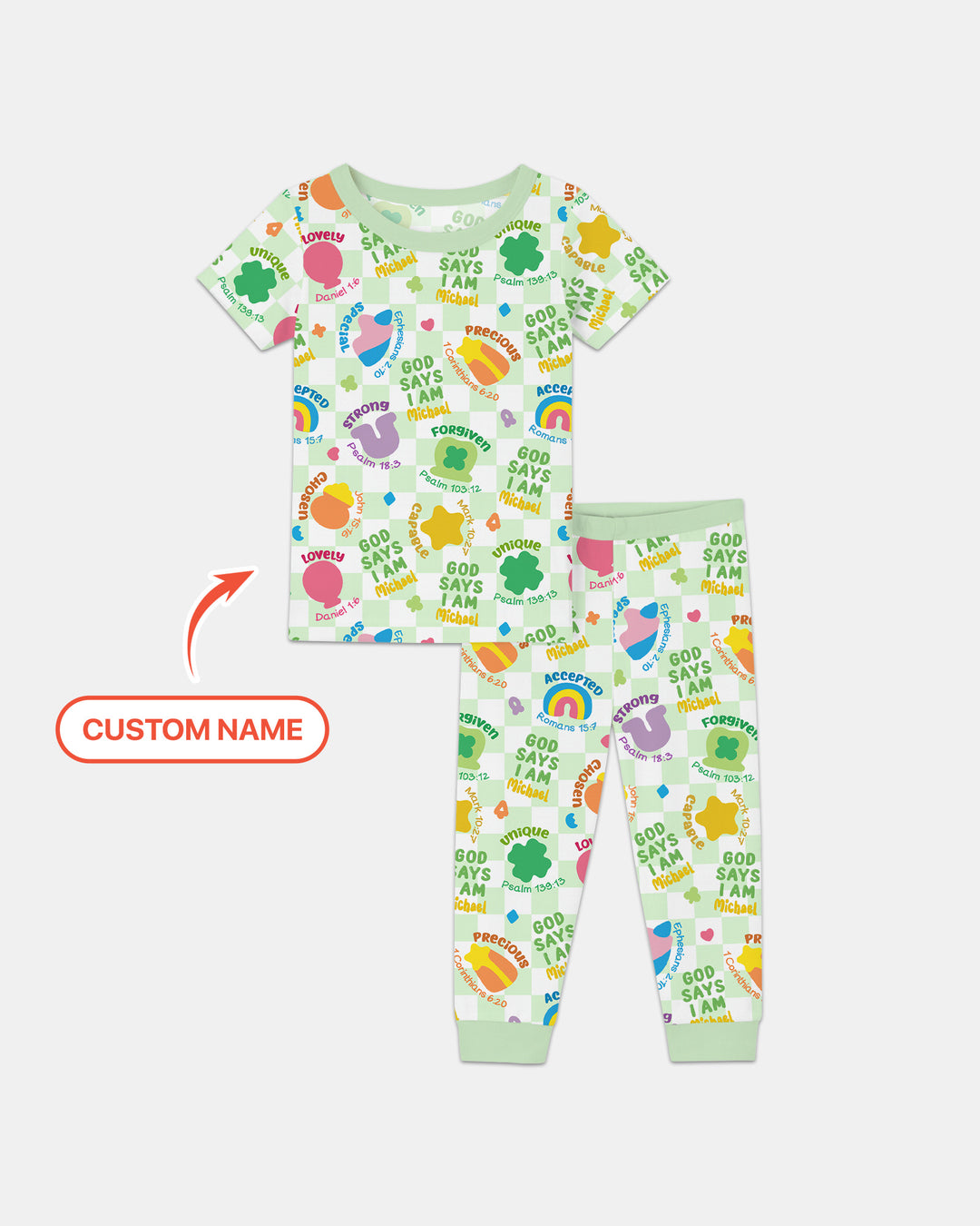 God Says I Am St. Patrick’s Day Custom Name Family Matching Two Piece Short Sleeve Pajama Set
