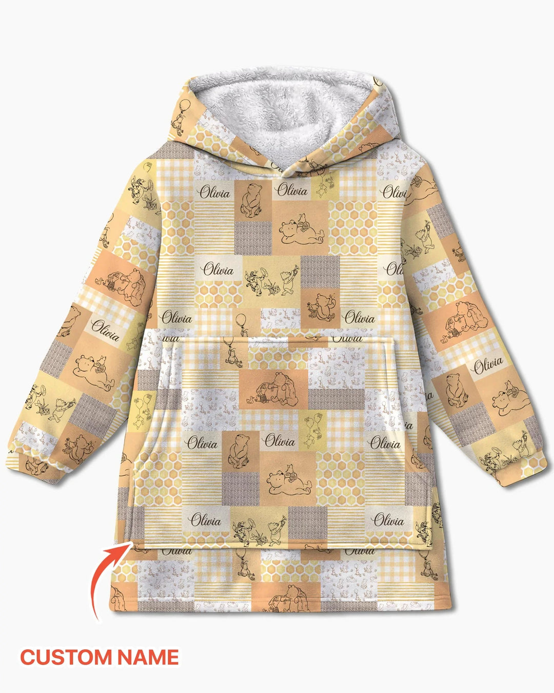 Personalized Classic Bear Patchwork  Bamboo Blanket Hoodie