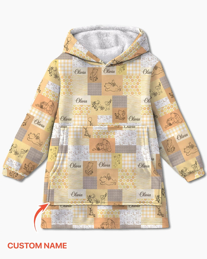 Personalized Classic Bear Patchwork  Bamboo Blanket Hoodie