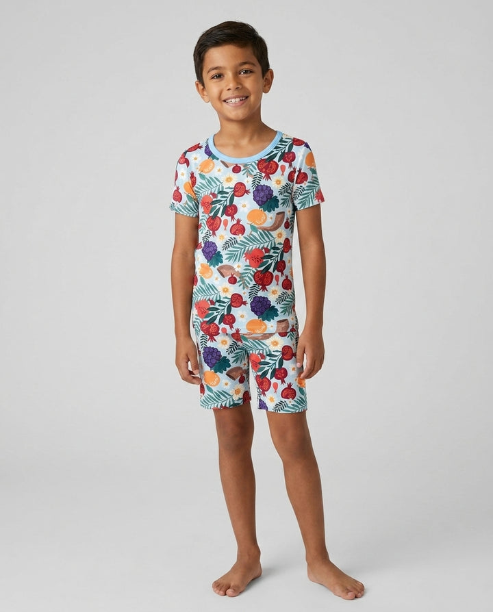 Pomegranate Blessings Night Family Matching Bamboo Two Piece Short Sleeve Shorts Pajama Set