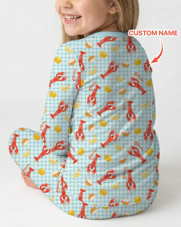 Custom Name Preppy Crawfish Season Bamboo Two Piece Long Sleeve Pajama Set