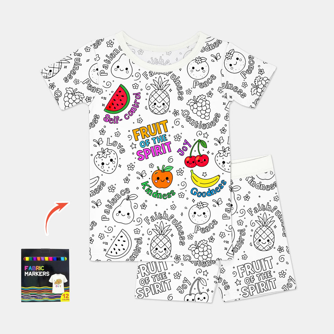 All Colorable Fruit of the Spirit Two Piece Short Sleeve Shorts Pajama Set