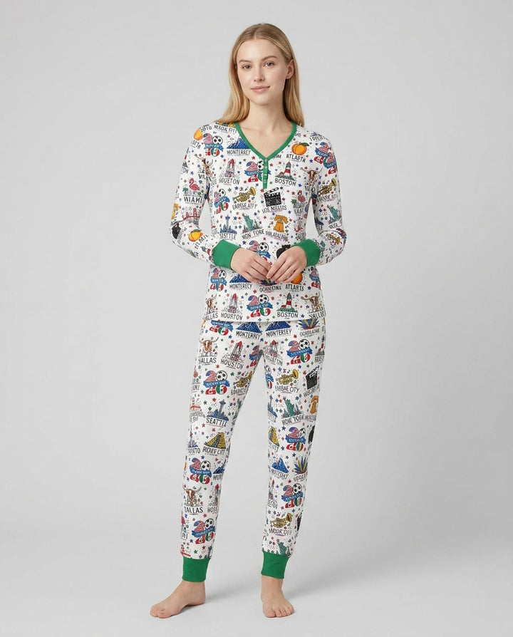 2026 Soccer Cup Host Citties Bamboo Women Pajama Set