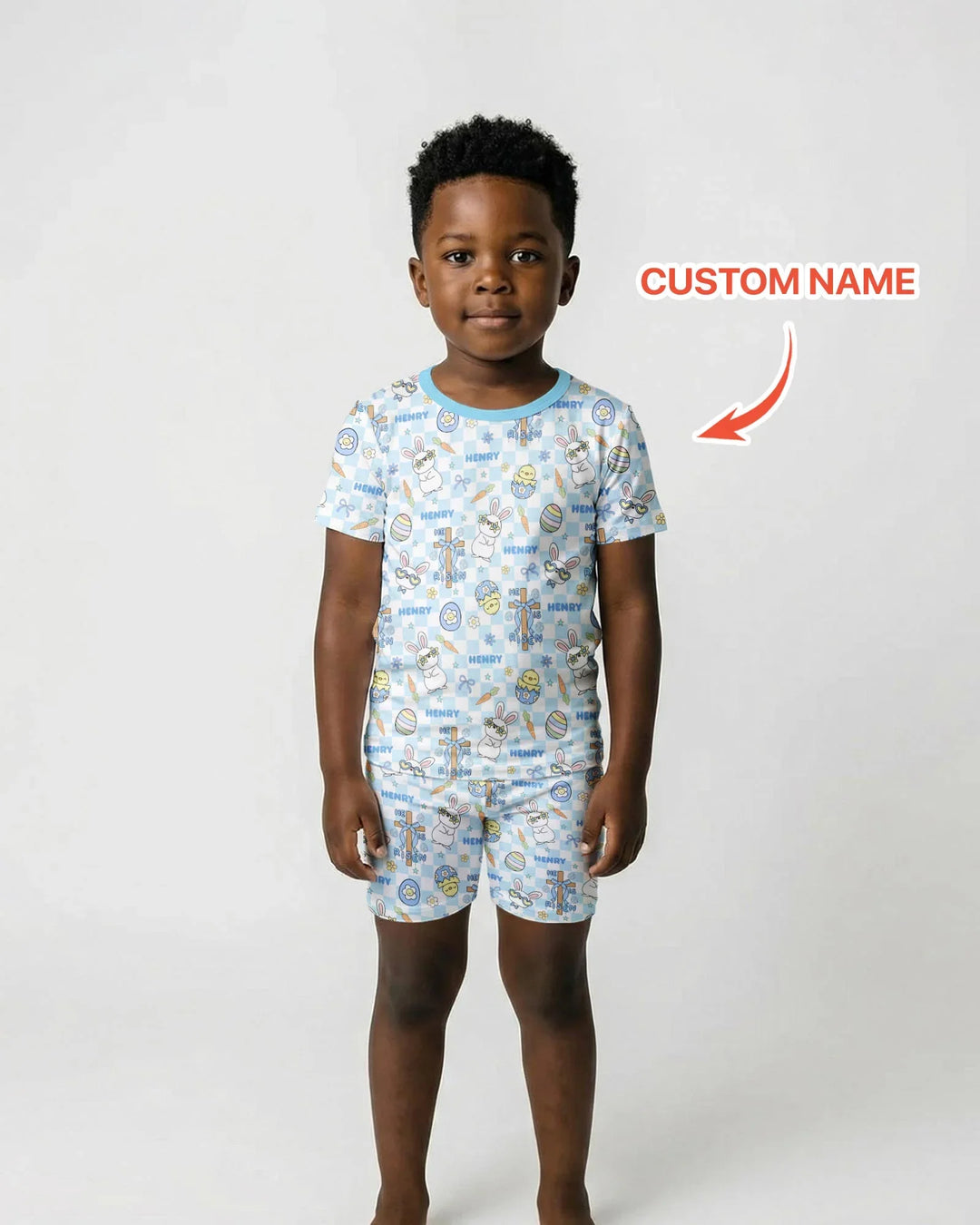Custom Name Retro Easter Two Piece Short Sleeve Shorts Pajama Set