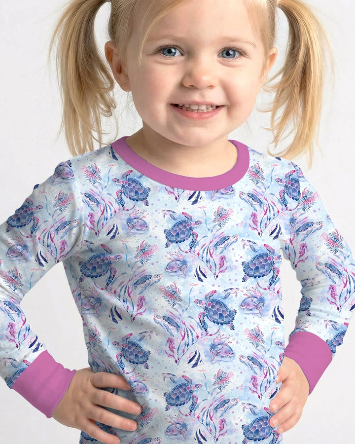 Little Turtles Family Matching Bamboo Two Piece Long Sleeve Pajama Set