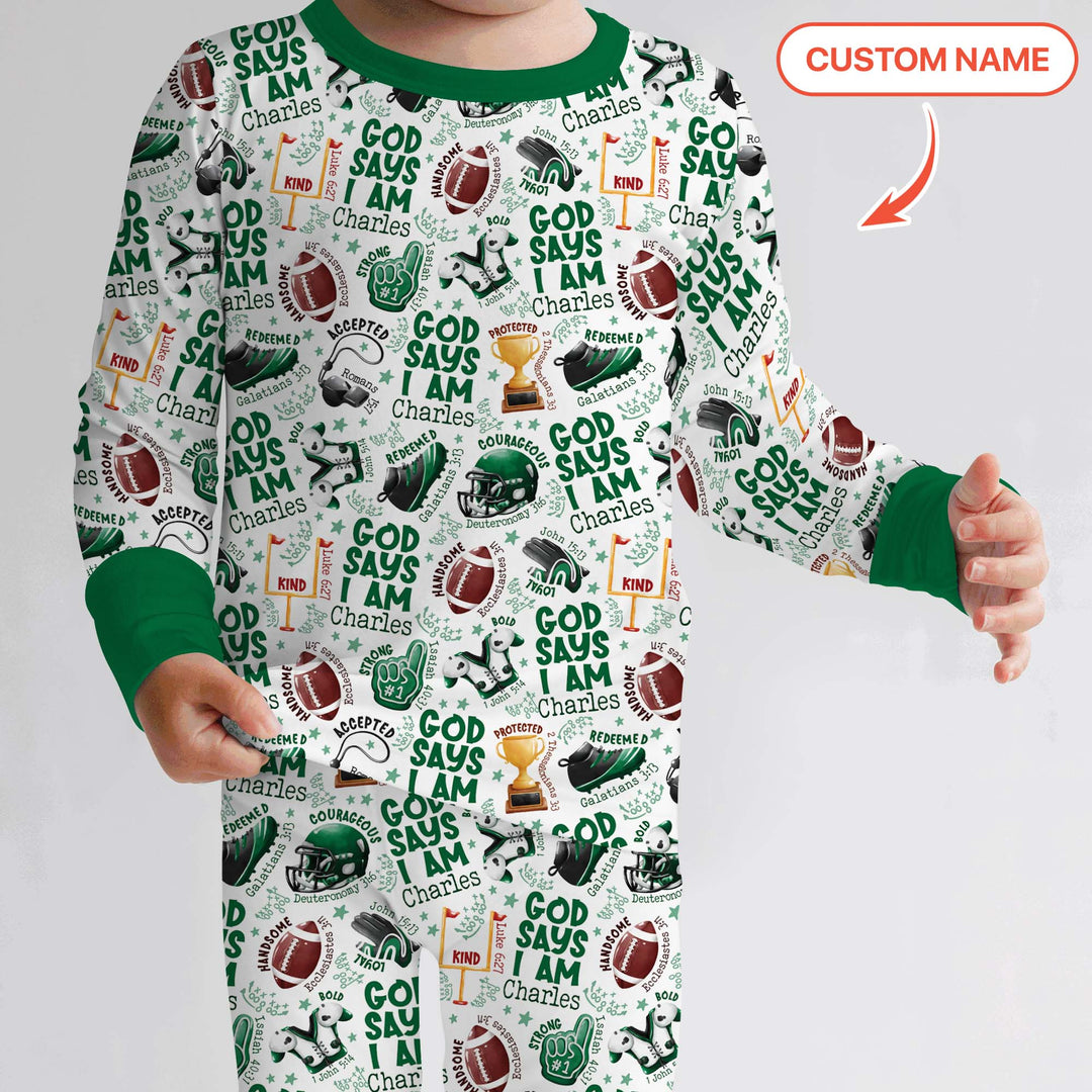 God Says I Am Touch Down Time Custom Name  Two Piece Long Sleeve Pajama Set