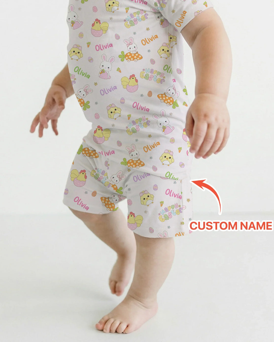 Custom name Happy Easter Two Piece Short Sleeve Shorts Pajama Set