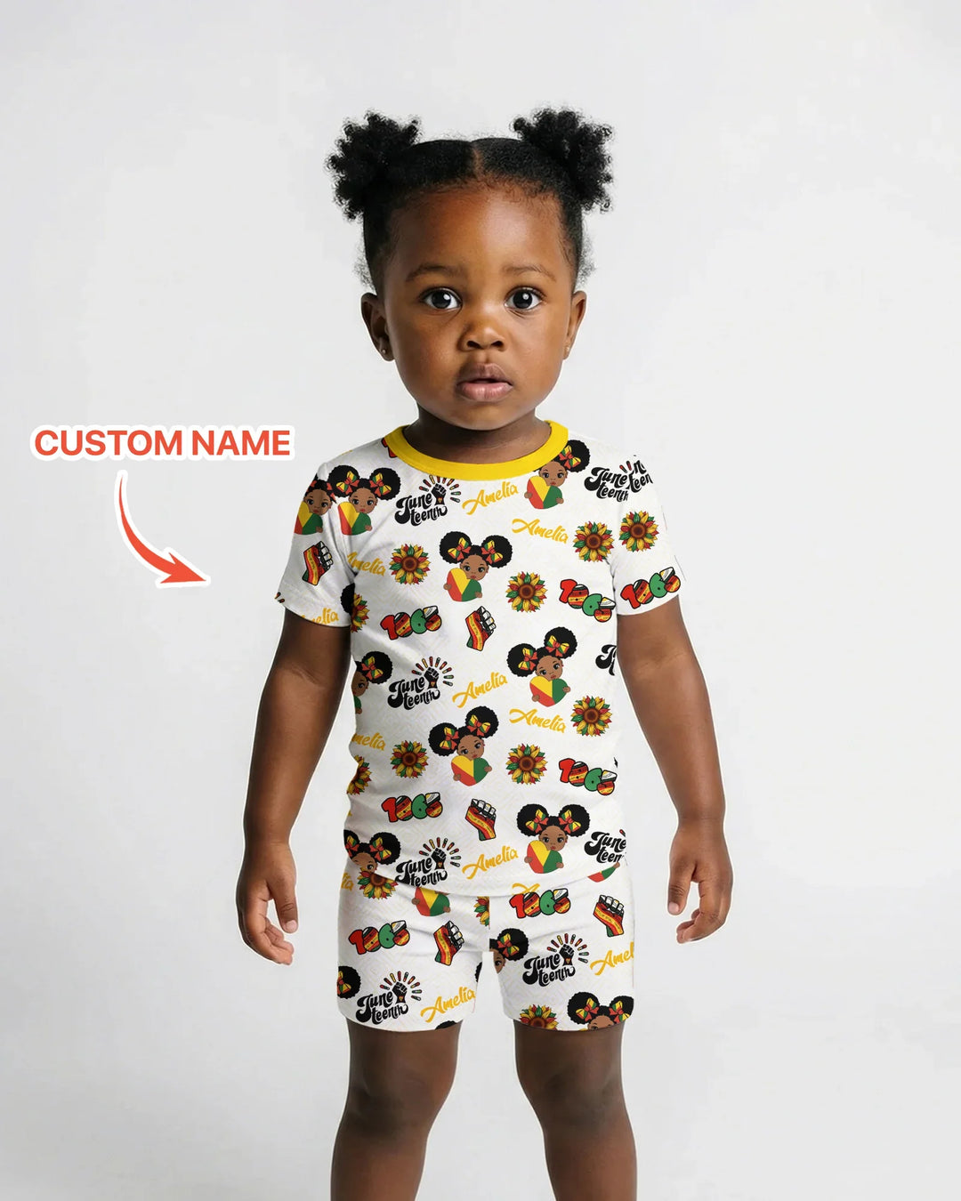 Custom Name Bloom in Freedom Bamboo Two Piece Short Sleeve Shorts Pajama Set