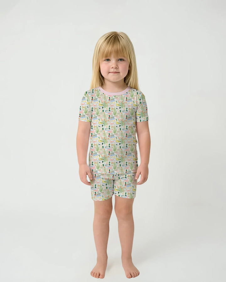 Whimsical Mallard Duck Bamboo Two Piece Short Sleeve Shorts Pajama Set