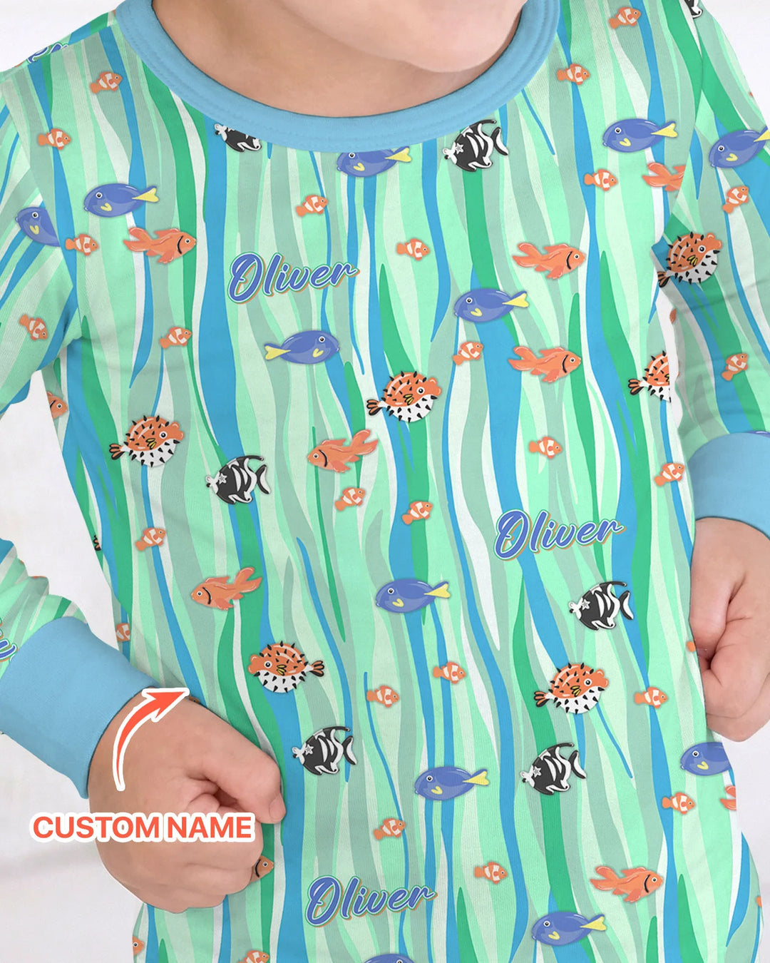 Custom Name Summer Beach Bamboo Two Piece Long Sleeve Pajama Set