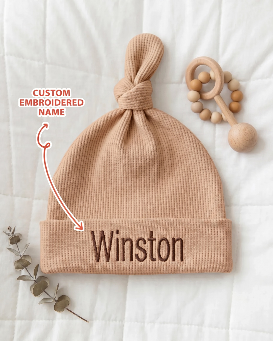 Personalized Dream Bear Embroidered Waffle Bamboo Hat
