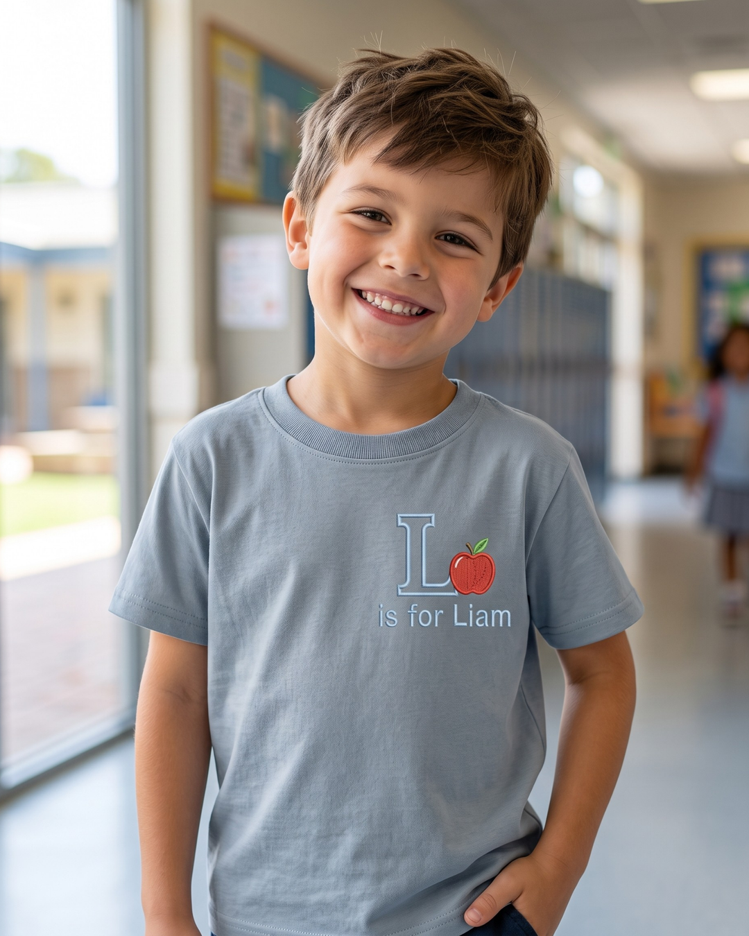 Custom Name Little Apple Embroidered Bamboo Crewneck T-Shirt