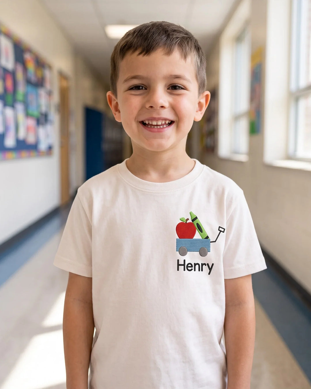Custom Name Back To School Embroidered Bamboo Crewneck T-Shirt