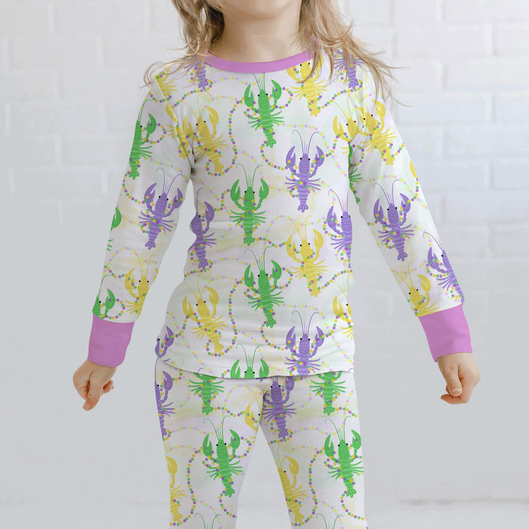 Mardi Gras Crawfish Family Matching Two Piece Long Sleeve Pajama Set