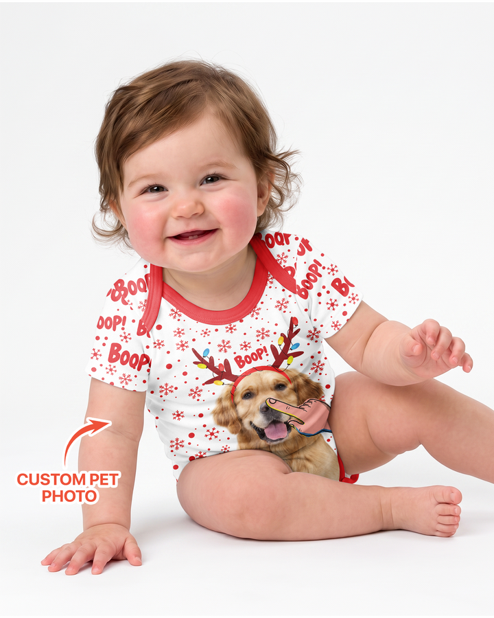 Custom Pet Photo Funny Christmas Boop Bamboo Bodysuit