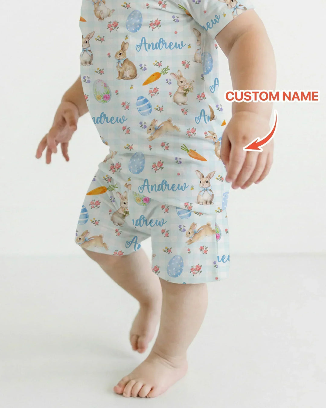 Custom Name Bunny Garden Two Piece Short Sleeve Shorts Pajama Set