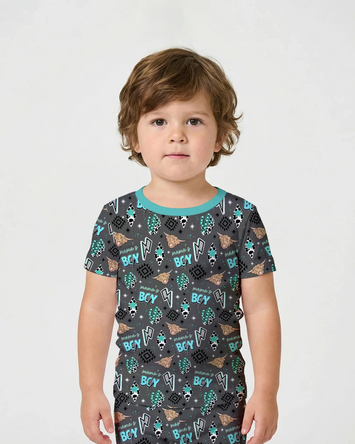 Western Mama & Me Matching  Bamboo Two Piece Short Sleeve Shorts Pajama Set