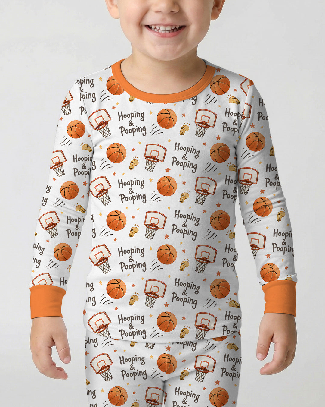 Funny Basketball Hooping & Pooping Bamboo Two Piece Long Sleeve Pajama Set
