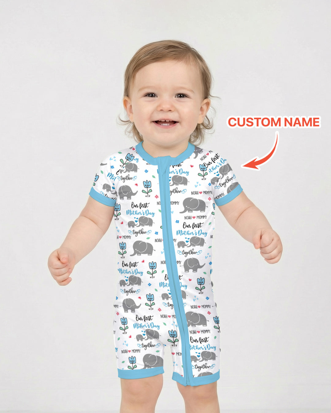 Custom Name Elephant Our First Mother's Day Shorty Zippy