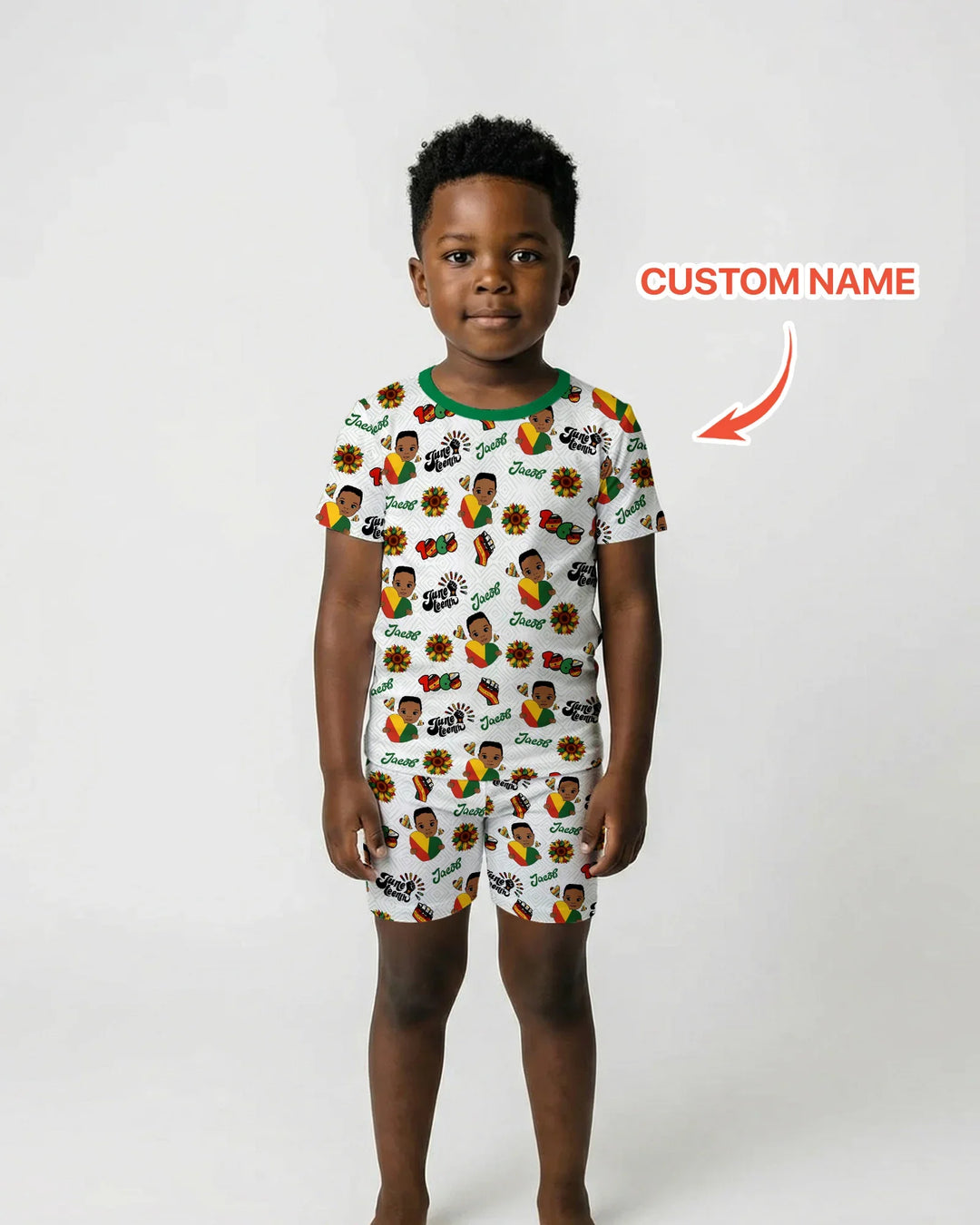 Custom Name Bloom in Freedom Bamboo Two Piece Short Sleeve Shorts Pajama Set