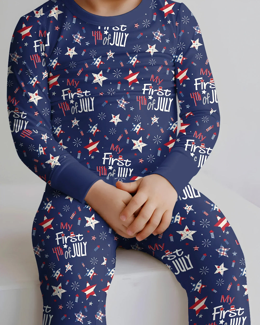 My First 4th of July Star Striped  Bamboo Two Piece Long Sleeve Pajama Set