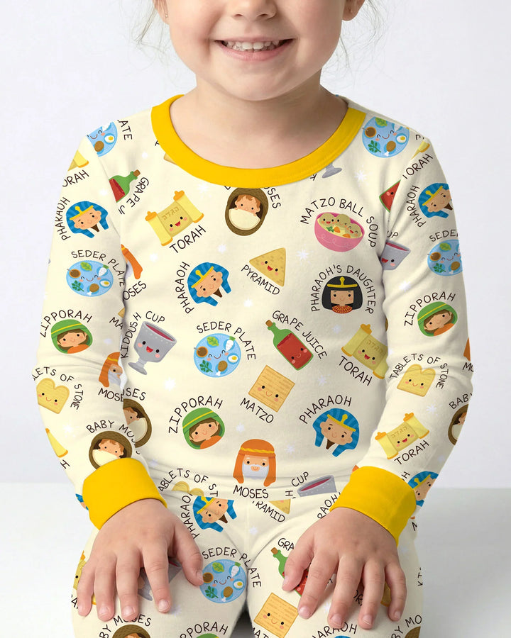 Cute Passover Characters Bamboo Two Piece Long Sleeve Pajama Set