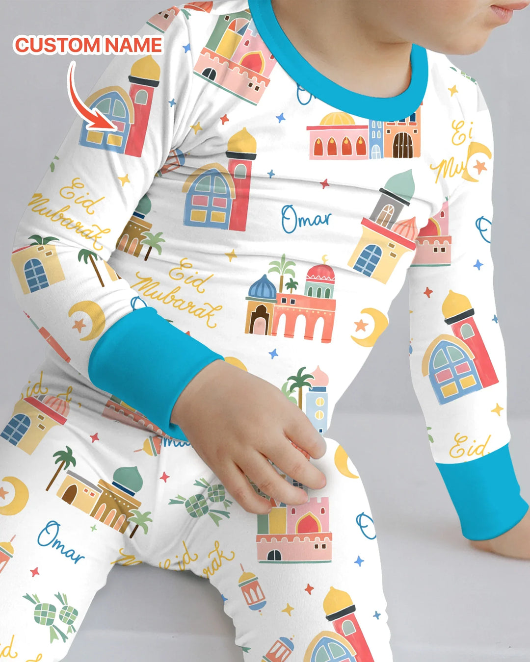 Eid Mubarak Custom Name Two Piece Long Sleeve Pajama Set