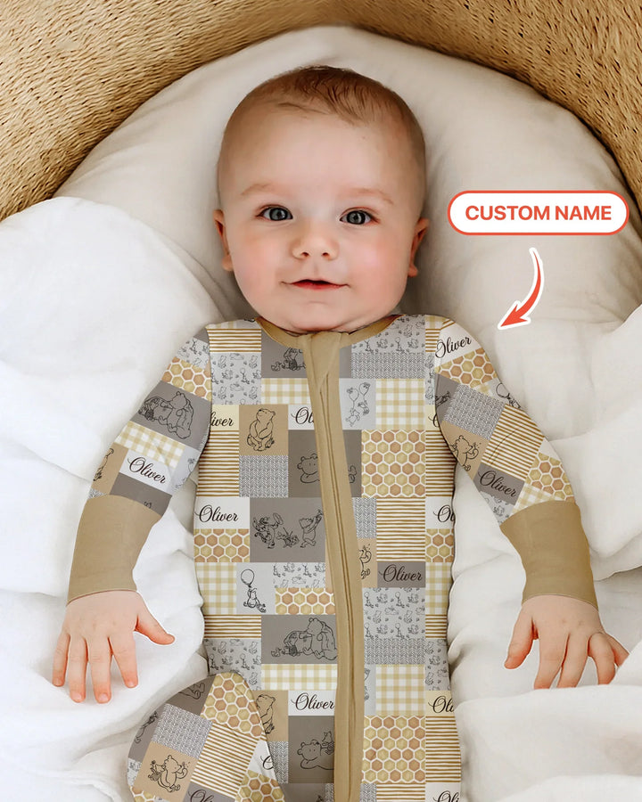 Personalized Classic Bear Patchwork  Bamboo Convertible Zippy