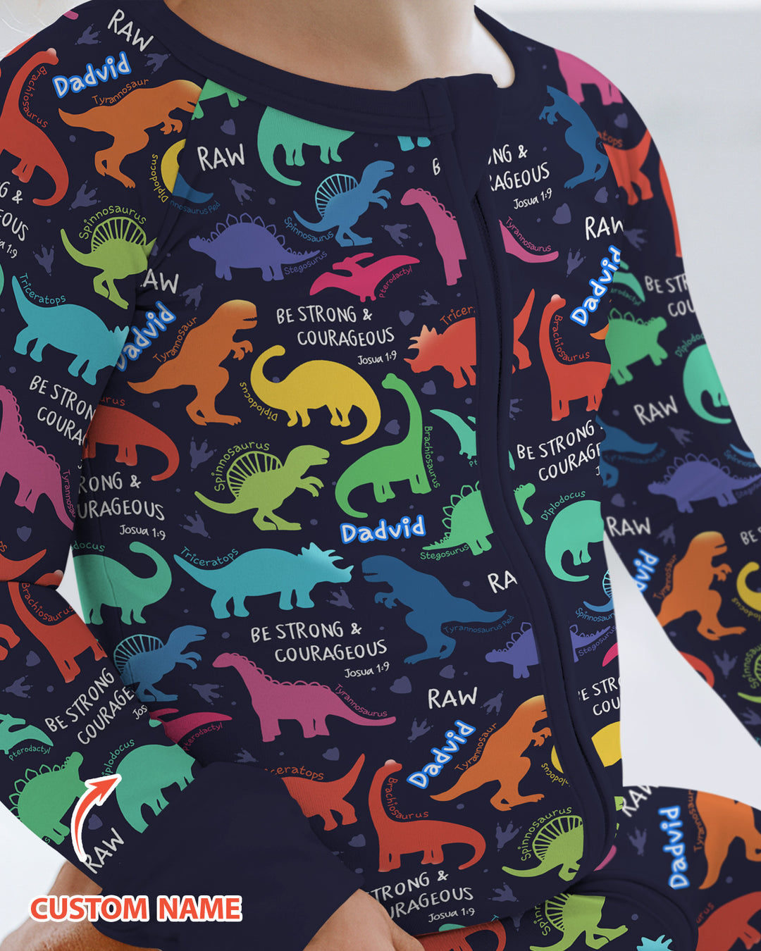 Be Strong and Courageous Dinosaur Christian Bamboo Convertible Zippy