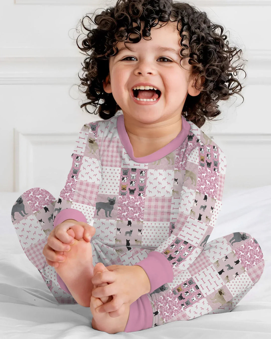 Frenchies Patchwork Family Matching Two Piece Long Sleeve Pajama Set