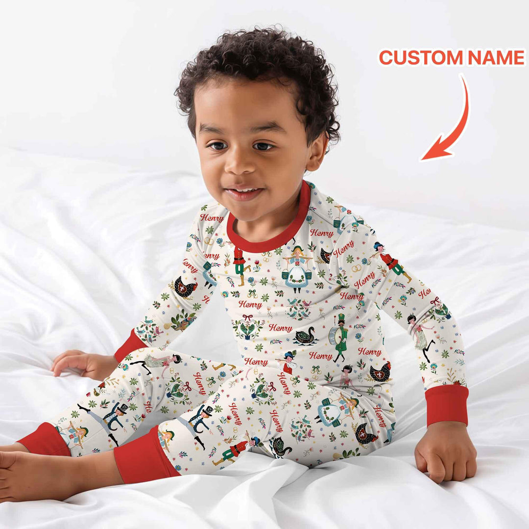 12 Days Of Christmas Custom Name Two Piece Long Sleeve Pajama Set , 12 Days Of Christmas Custom Name Two Piece Long Sleeve Pajama Set - 12-18M / Girl