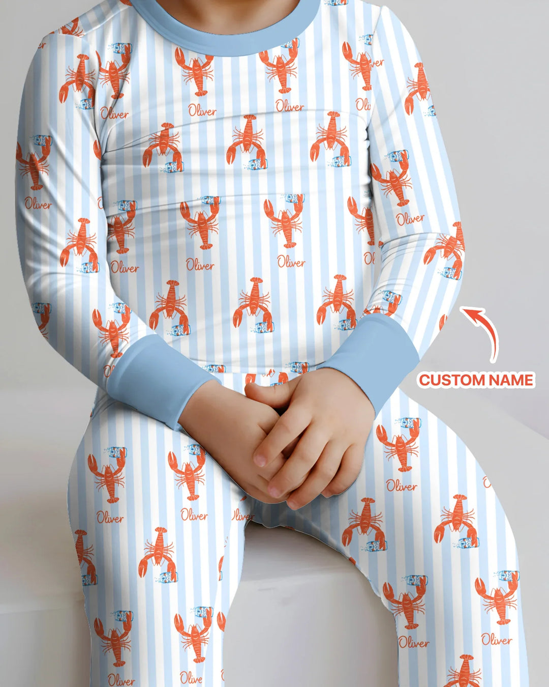 Conjunto de pijama de dos piezas de bambú de manga larga con nombre personalizado, diseño de cerveza y cangrejo de río