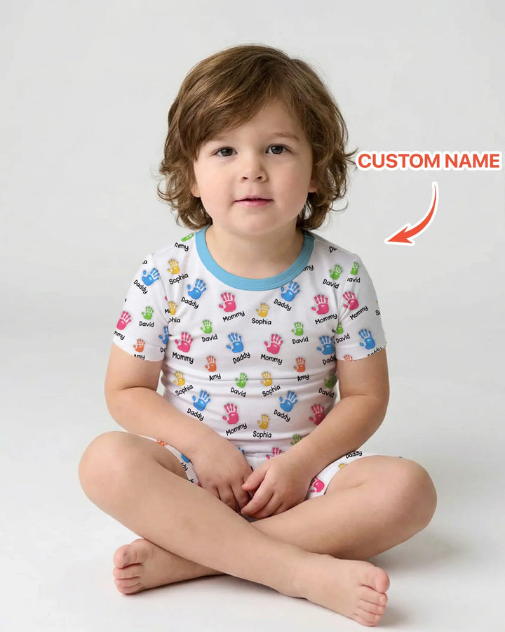First Mother Day - Handprints Bamboo Two Piece Short Sleeve Shorts Pajama Set
