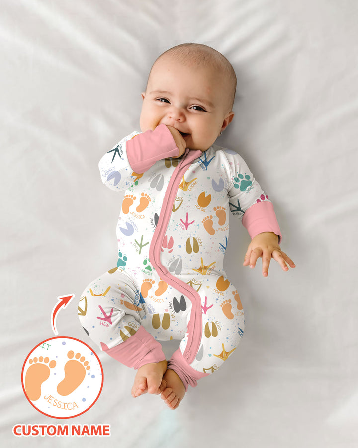 Cute Farm Animal Tracks Custom Name Bamboo Convertible Zippy