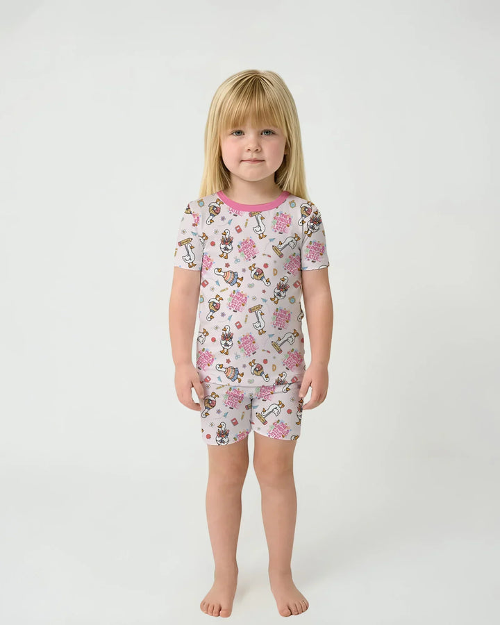 One Hundred Days Later Silly Goose Two Piece Short Sleeve Shorts Pajama Set
