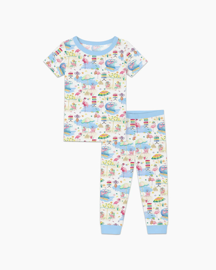 Flamingo Beach Family Matching Bamboo Two Piece Short Sleeve Pajama Set