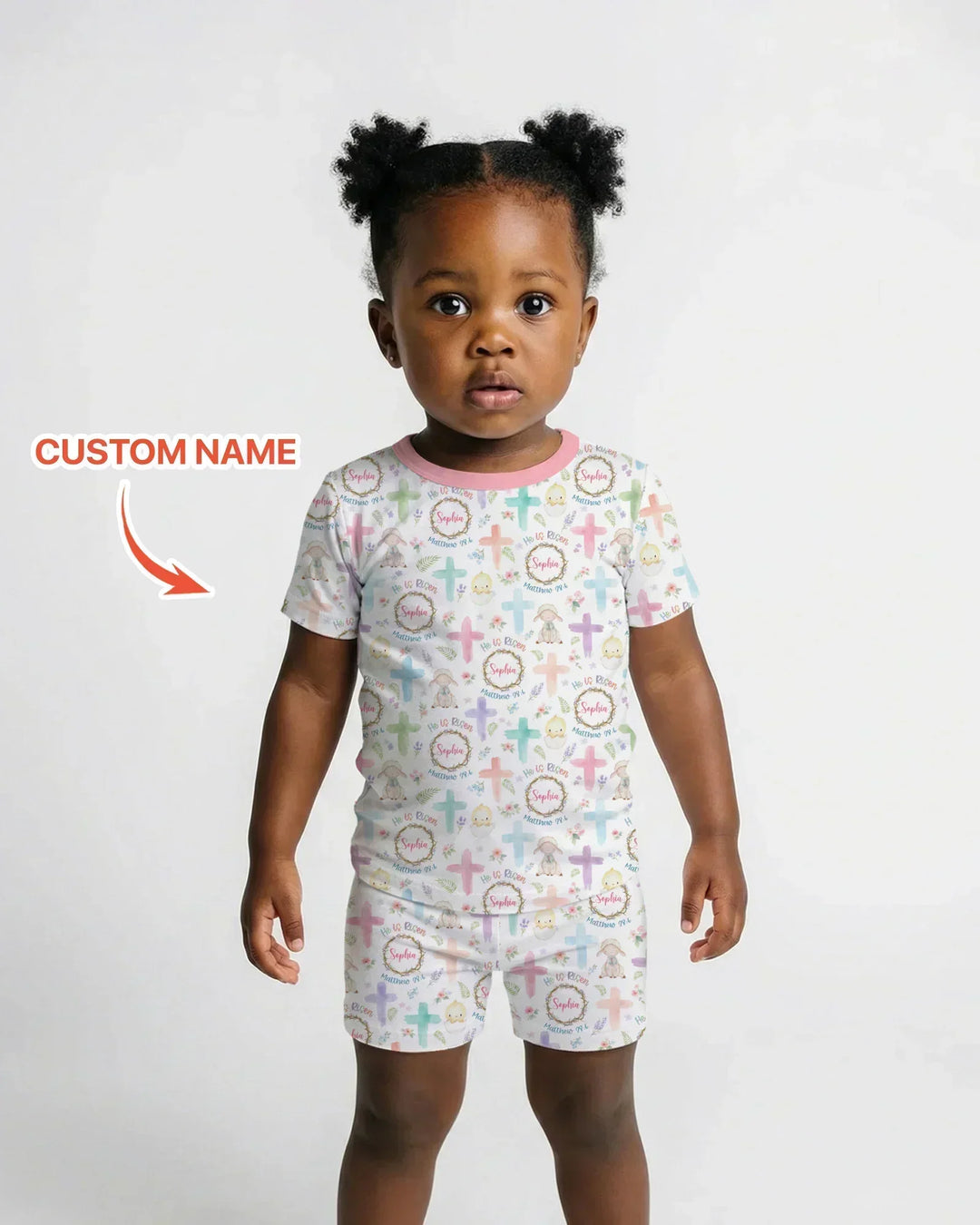 He Is Risen Personalized Two Piece Short Sleeve Shorts Pajama Set
