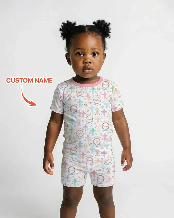 He Is Risen Personalized Two Piece Short Sleeve Shorts Pajama Set