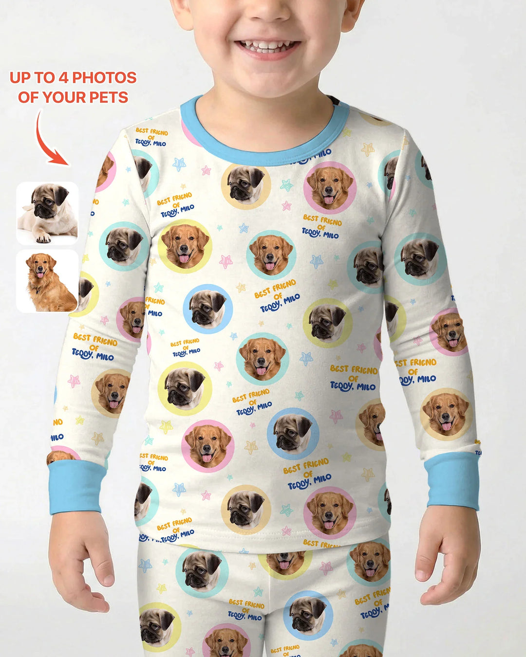 Best Friend Custom Name And Pet Photos Bamboo Two Piece Long Sleeve Pajama Set