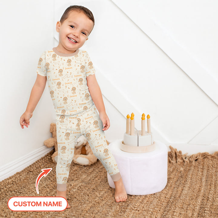 Bohemian Baby Zodiac Signs Custom Name Two Piece Short Sleeve Pajama Set